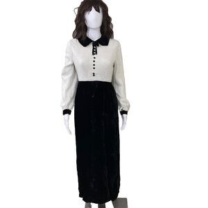 Lorrie Deb Crushed Velvet Maxi Dress Jr. 13/14 VTG. 1970s Goth Wed. Adam vibe